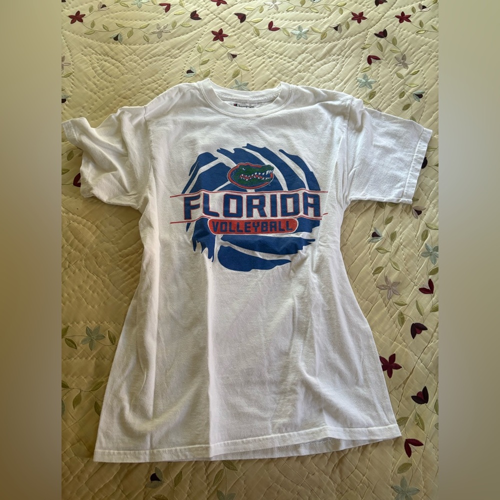 Champion White Florida Volleyball Graphic Tee with Blue & Orange Logo